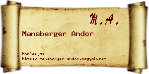 Mansberger Andor névjegykártya